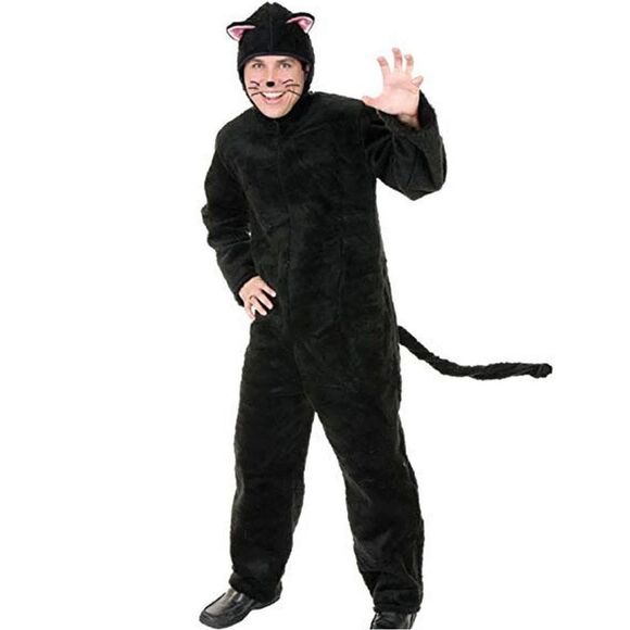 Furry Men’s Plush Black Cat Halloween Costume READ 406 - Picture 1 of 15